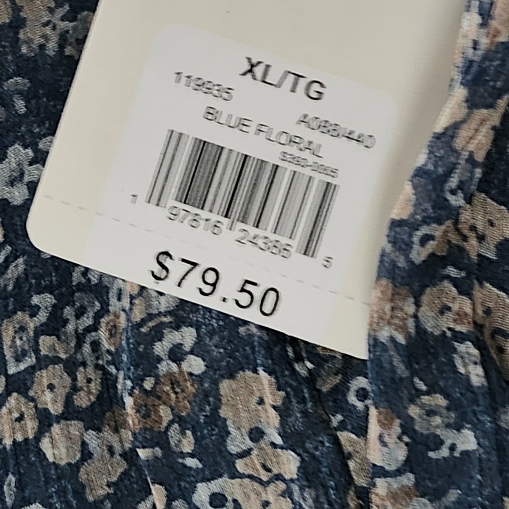 Lucky Brand Women XL Sheer‎ Peasant Blouse Ruffle Button Up Blue Floral NEW - Picture 9 of 16